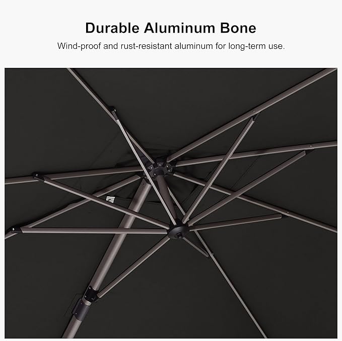 PURPLE LEAF 10' X 6.5' Left-right Tilting Patio Umbrella with Base Outdoor Swivel Cantilever Offset Aluminum Umbrella with Champagne Frame and 360-degree Rotation for Garden Deck Pool, Grey