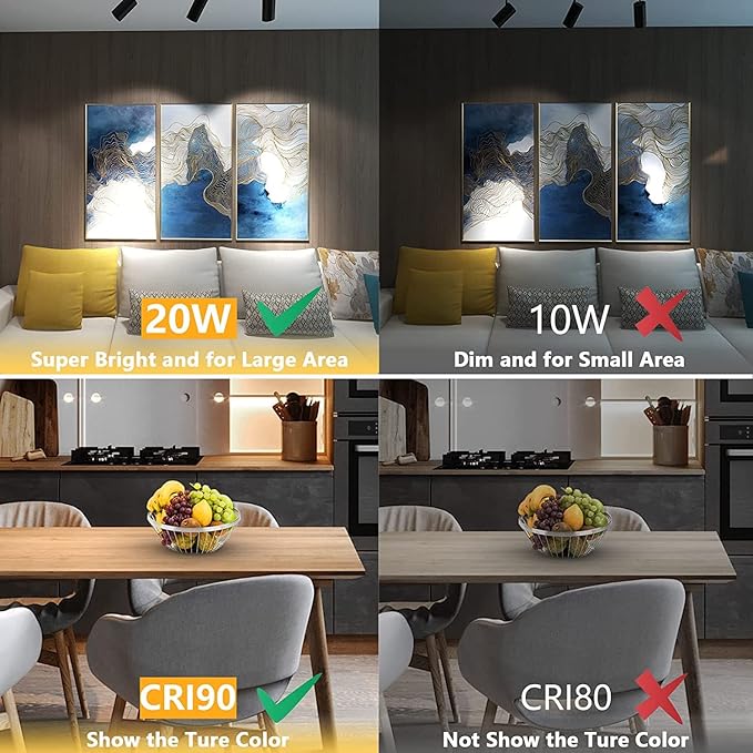 VANoopee 3-Color Dimmable Ceiling Spotlight Flush Mount Adjustable Spotlight Directional LED Spot Lights Indoor Bright Accent Fixture for Living Room Bedroom - CRI90 36° Flicker Free 20W 2000lm Black