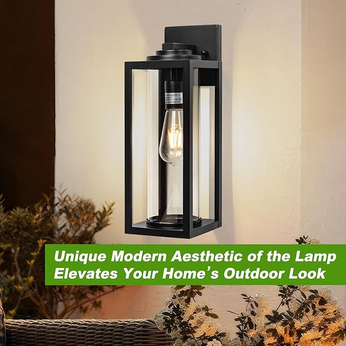 FILIYANO 20inch Large Outdoor Wall Lights - 2 Packs Modern Black Exterior Light Fixture with Clear Glass Shade, Waterproof Porch Lighting for House, Farmhouse Sconces Lantern for Front Door, Garage