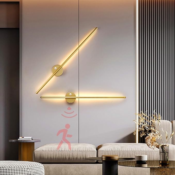 LED Long Strip Wall Lights with Motion Sensor Lamp 3000K/4000K/6000K Lighting Modern Simple Aluminum Mounted Indoor Bedside Decoration Light Living Room(Gold Warm Light,100cm)