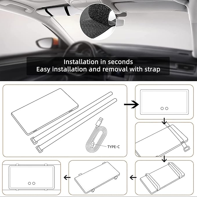 2PCS Car Sun Visor Vanity Mirror with 3 Light Modes & 80 LEDs, Rechargeable LED Cosmetic Makeup Mirror Essentials for Women, Dimmable Touch Control, Universal for Car Truck SUV