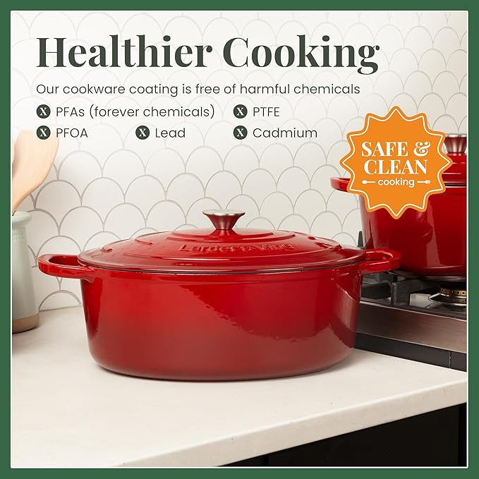 Larder & Vine Enameled Cast Iron 8 qt Dutch Oven Pot with Lid | Bread Baking | Compatible on All Cooktops & Oven Safe to 500° F | Great for Sourdough Bread | Cabernet