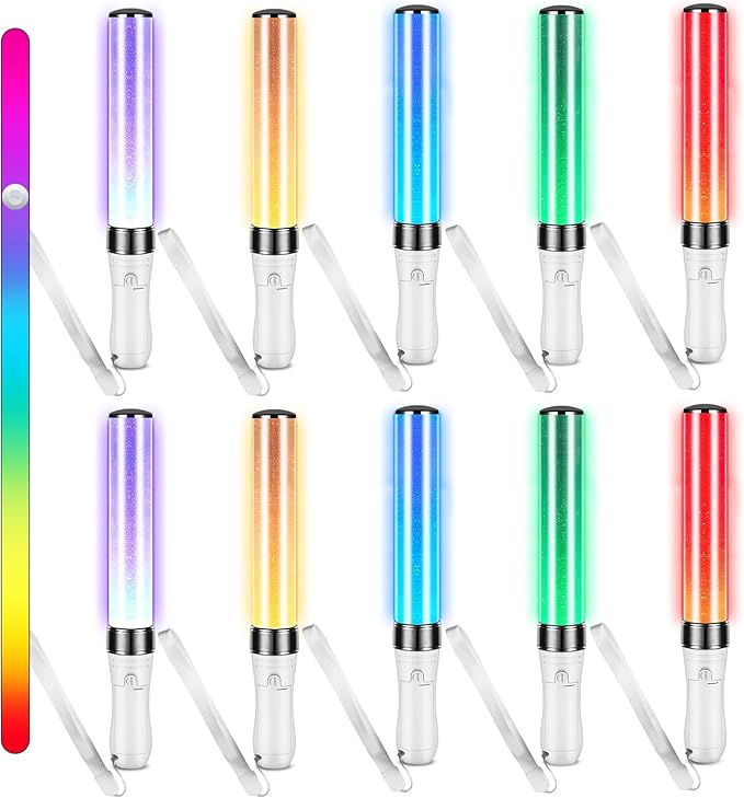 Lewtemi 10 Pcs K-pop Lightstick LED Glow Sticks 15 Color Reusable J-pop Concert Stick, Manual and Automatic Mode, Idol Flashing Glow Sticks for Raves Emergency Camping Party Supplies