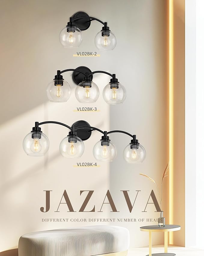 4-Light Vanity Light Fixture Over Mirror,Globe Bathroom Light with Clear Glass,Modern Black Wall Sconce,ZCVL02BK-4
