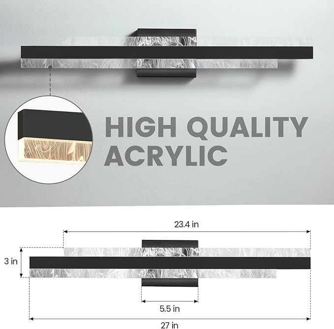 Modern Bathroom Vanity Light: Matte Black 27 inch 28W Dimmable LED Bath Bar Light Fixtures Over Mirror - Wall Sconce Picture Lights for Paintings Cabinets Bedroom 3000k