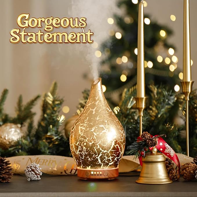 Porseme Essential Oil Diffuser Glass Aromatherapy Ultrasonic Humidifier, Air Refresh Auto Shut-Off, Timer Setting, BPA Free for Home Hotel Yoga Leisure SPA Gift 150ml Last 6H