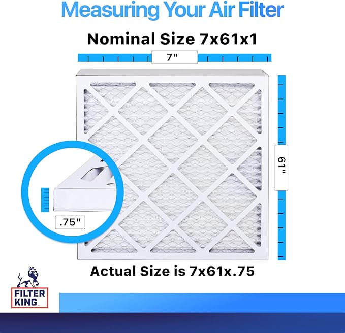 Filter King 7x61x1 Air Filter | 4-PACK | MERV 8 HVAC Pleated A/C Furnace Filters | MADE IN USA | Actual Size: 7 x 61 x .75"