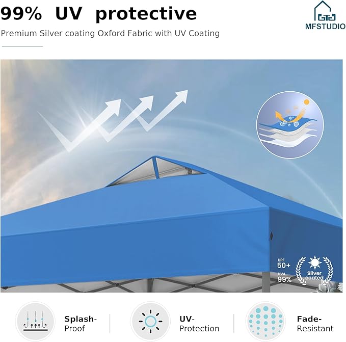 MFSTUDIO Pop Up Canopy Tent, 10x10 Outdoor Canopies One Push Setup Instant Portable Shelter Tens with Vented Top, Storage, 4 Sandbags, Beach Canopy,Blue