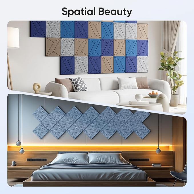 12 Pack 12" X 12" X 0.4" Acoustic Panels for Wall Sound Absorbing, P-Stripes Square Self-Adhesive Sound Panels, High Density Suitable for Multiple Scenarios(Light Sky Blue)