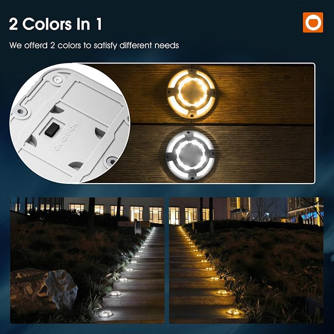 addlon Solar Dock Lights Outdoor 12 Pack, 2 Color Modes LED Deck Marine Waterproof Driveway Marker Lights for Step Sidewalk Stair Garden Pathway Walkway Yard (Warm White/Cool White)