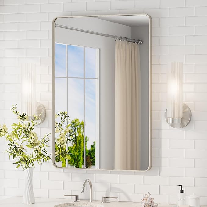 TETOTE Brushed Nickel Wall Sconces Set of Two Modern Bathroom Wall Light Fixtures Farmhouse Wall Lights with Frosted Glass Shade for Mirror Bedroom Living Room