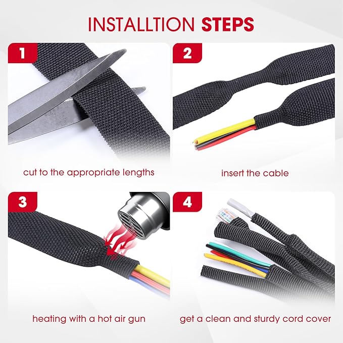 Sonoreboom 2 in 1 Heat Shrink Braided Sleeving Fabric Tubing-Ideal fit Irregular Shape Hose/Cable/Wire (45FT, 1-1/8"(29mm))