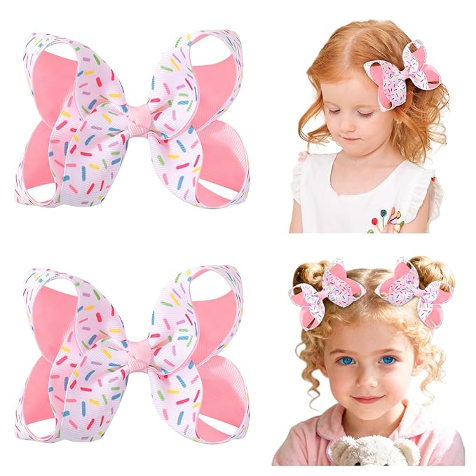 YHXX YLEN 2PCS 4.5 Inch Hair Bows for Girls, Birthday Grosgrain Ribbon Bows with Alligator Clips, Sprinkle Confetti Style Hair Accessories for Toddlers Kids Girls
