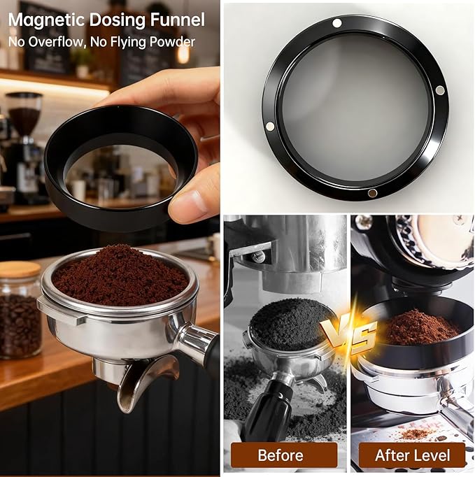 9 Pcs Espresso Accessories Kit, 58mm Espresso Tamper Tools, with Wooden Espresso Tamping Station, Distributor, Stirrer, Dosing Funnel,Puck Screen, Brush, Latte Art Pen and Decorative Stencils