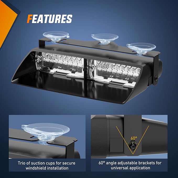 Nilight Blue Emergency Strobe Lights Windshield Hazard Warning Safety Flash with Suction Cups Super Bright LED Strobe Light for Police Enforcement Firefighters Vehicle Truck