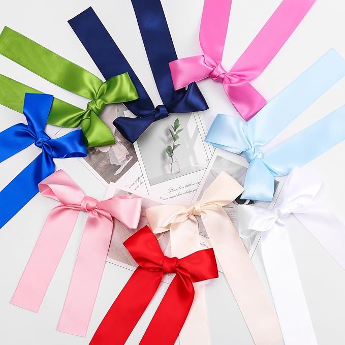 2-Pack Long Satin Ribbon Hair Bows for Girls – Elegant Silk Hair Clips for Toddlers, Infants, Teens & Kids - Red