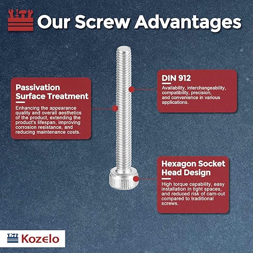 Kozelo 100pcs Socket Head Cap Screws - [M3-0.5 x 40mm] 304 Stainless Steel Allen Socket Drive for Electrical Motor 3D Printing Fan Engine Replacement Use, Silver