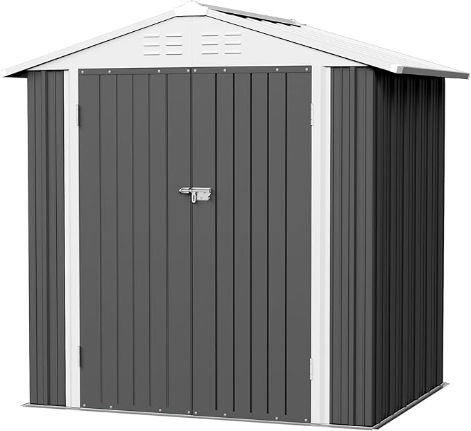 Flamaker 6x4 FT Storage Shed Waterproof Metal Garden Shed with Lockable Door Utility Tool Shed Outdoor Storage for Backyard, Patio and Lawn, Grey