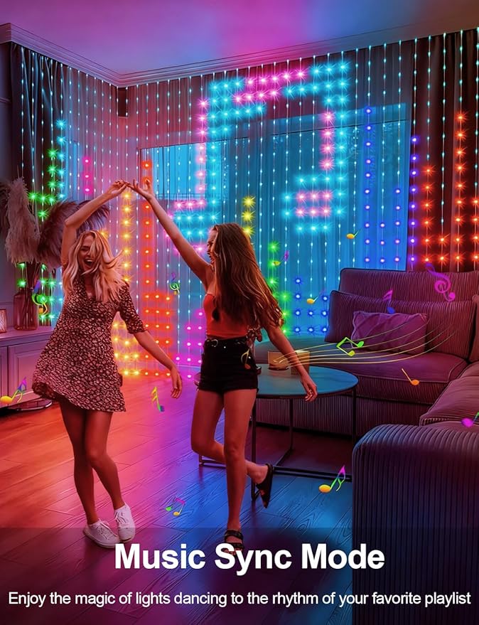 echosari Smart Curtain Lights Plug in, 400 LED Curtain Lights with App Programmable 6.6 x 6.6ft RGB&IC DIY Pattern Music Sync for Bedroom Backdrop Decor