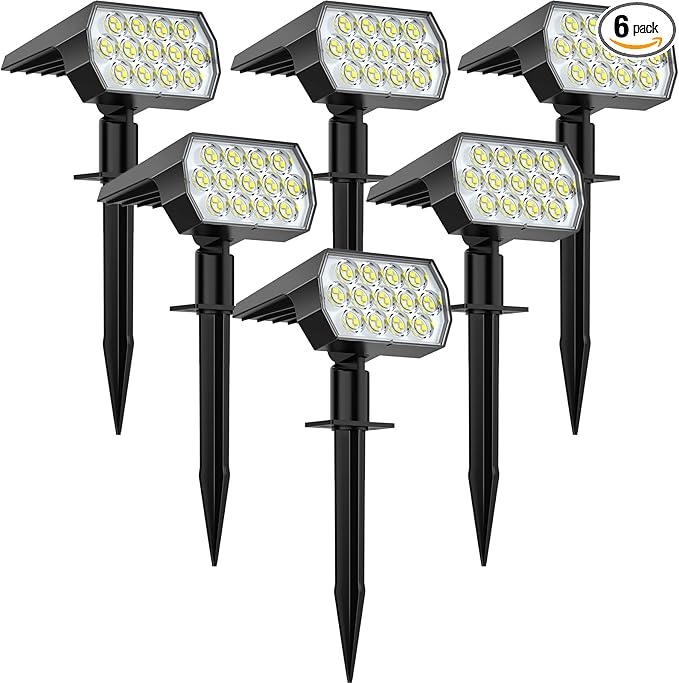 WELALO Solar Spot Lights Outdoor, [6 Pack/65 LED/3 Modes] Solar Landscape Spotlights, Solar Powered Christmas Halloween Lights, IP68 Waterproof Wall Lights for Walkway Yard Garden Driveway(Cool White)