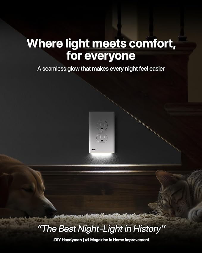 Single - SnapPower GuideLight [For Duplex Outlets] - Replaces Plug-In Night Light - Electrical Receptacle Wall Plate With LED Night Lights - Auto On/Off Sensor - (Duplex, Black)