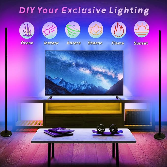 RGBICW Led Corner Floor Lamp,1800lm Corner Light Work with Alexa & Google Assistants,16 Million Colors & 68+ Scene,Music Sync,Color Changing Standing Lamps for Living Room, Bedroom Ambient Lighting