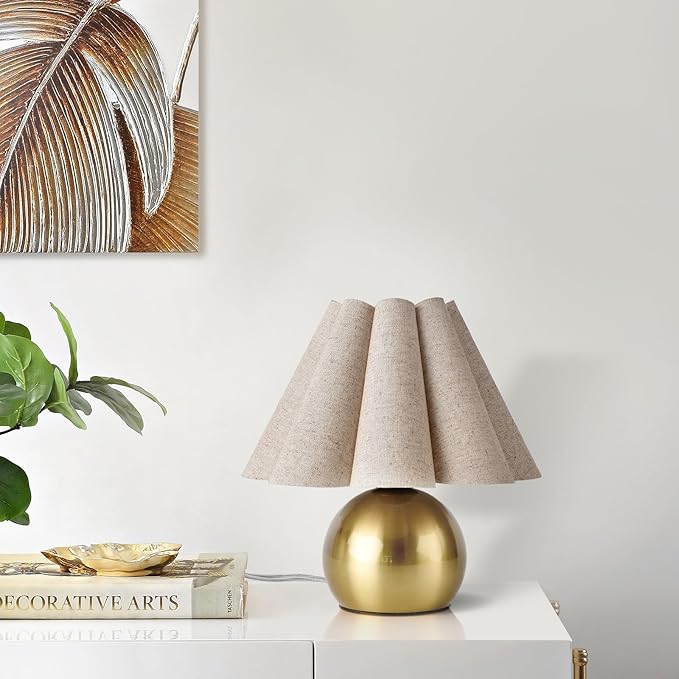 Gold Small Touch Control Table Lamp for Bedroom, Brass Gold Bedside Lamps for Nightstand, Cute Mini Small Table Lamps for Small Spaces with Scalloped Shade for Kitchen Counter, Bookshelf, Living Room