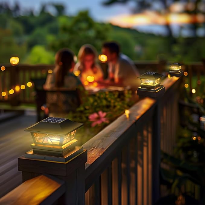 Solar Post Lights Outdoor Waterproof RGB Color Changing Modes Fence Post Cap Lights, Deck Post Lights Solar Powered for 4x4 5x5 6x6 Wooden or Vinyl Yard Garden Patio Decor, Black(4 Pack)
