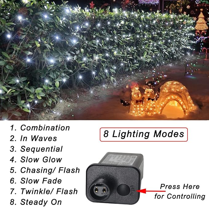 Cool White Net Lights, 360 LED Outdoor Christmas Net String Lights, 21 ft x 5 ft Large Net Mesh String Lights, 8 Modes Twinkle Lights Connectable Plug in for Bushes Christmas Yard Garden Party Decor