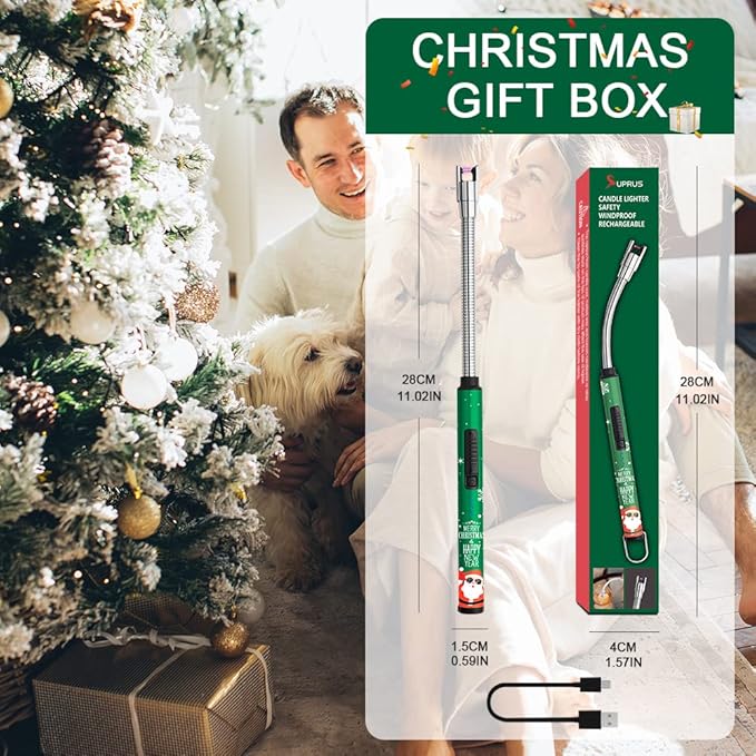 Candle Lighter SUPRUS Rechargeable Electric Arc Lighter Triple Safety Long Lighter Stainless Steel Shell & Hanging Hook with 360°Flexible Neck