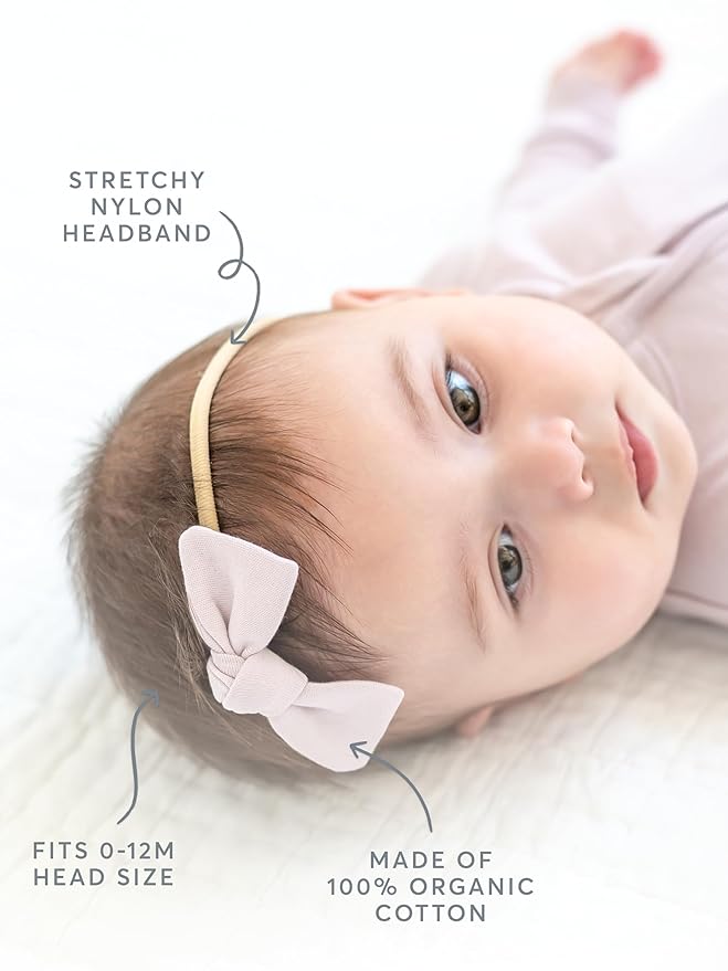 Colored Organics Baby Organic Cotton Dainty Bow Headband - Infant Girls - Belmont Floral/Shell + Powder Muslin