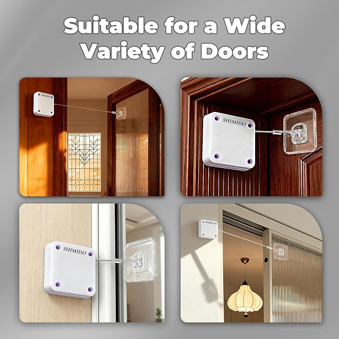 SHIMIDO Upgraded Punch-Free 1000g Automatic Screen Door Closer, Storm & Sliding Screen Auto Door Closer with Steel Drawstring for Bathroom, Bedroom, Study Room, etc. (White)