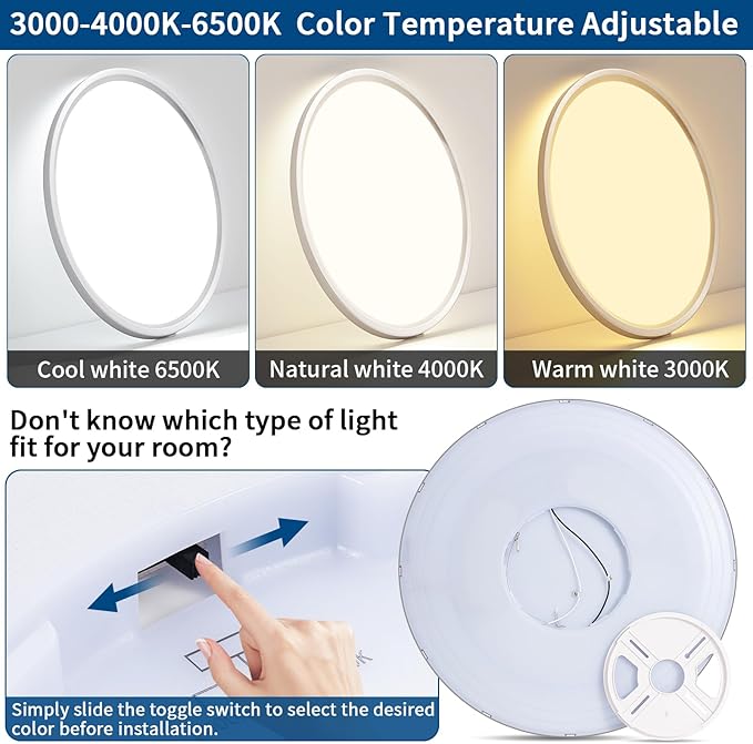 20'' Led Flush Mount Ceiling Light Fixture, 42W 4200LM, Dimmable & 3000K/4000K/6500K Selectable, Modern Ceiling Lamp for Dining Room, Kitchen, Bedroom, Office, Hotel, Wired