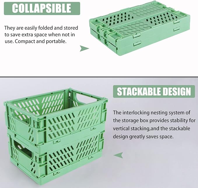 Tixill 2-Pack Mini Foldable Plastic Baskets for Organizing and Storage, Collapsible Storage Crate for Home Kitchen Bedroom Bathroom Office (5.9x3.8x2.2, Green)