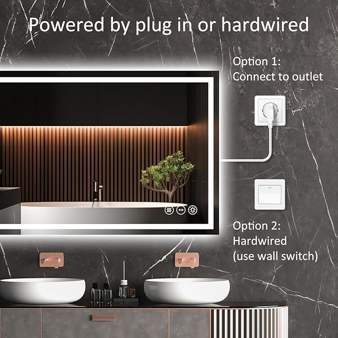 LED Bathroom Mirror 32x48 Inch Anti-Fog Bathroom Mirror with Lights, Wall Mounted Lighted Vanity Mirrors, Dimmable, Backlit + Front Lit, Smart Bathroom Vanity Mirror with 3 Colors Temperature