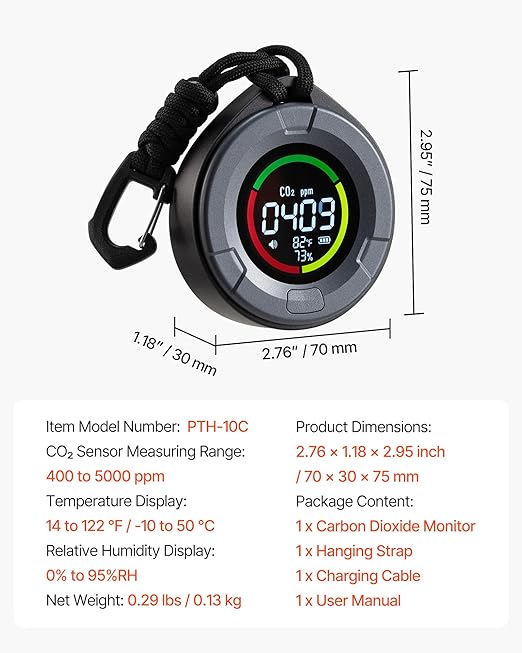 VEVOR Carbon Dioxide Monitor, CO2 Controller