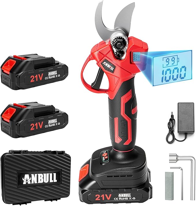 Upgraded Electric Pruning Shears, 1.6" Cutting Diameter Cordless Powered Pruner with LCD Display, 500W Powerful Brushless Motor, 2×21V 2000mAh Batteries Electric Pruner for Tree Trimming Garden