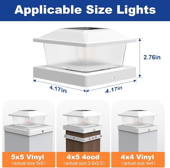 APONUO Solar Post Cap Lights with Flickering Flame & Warm White, 18-Pack for 4x4 Wood/ 5x5 Vinyl Posts, Solar Powered Deck & Fence Lights, Auto On/Off, IP65 Waterproof, Glossy White