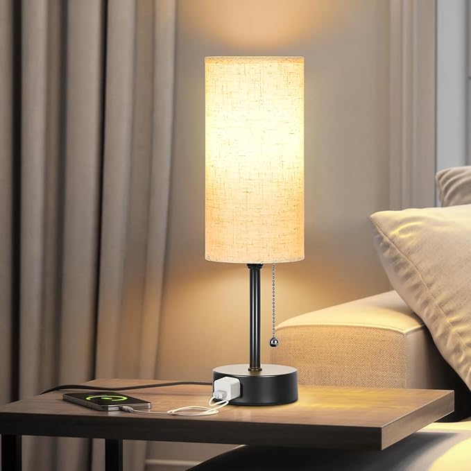 Bedside Table Lamp for Bedroom, 3-Color Small Lamps with Pull Chain, Bedroom Table Lamps for Night stands,Desk Reading Light AC Outlet Nightstand Lamp for Living Room Decor/Dorm/Office Bulb Included