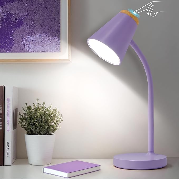 EJIAXIN Desk Lamps for Home Office - Small LED Desk Lamp Touch Dimmable Reading Light for College Dorm Room - Adjustable Flexible Gooseneck Table Lamp for Bedside Bedroom Nightstand Purple