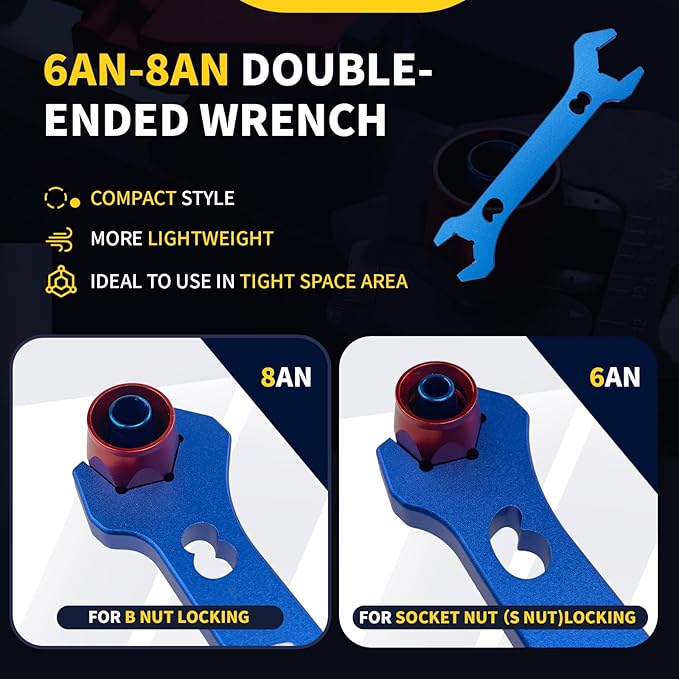 Adjustable AN Fittings Wrench AN Wrench for AN Hose Fitting Adapters AN Fitting Tool 3AN-16AN Lightweight Aluminum Black. With a Double Hose End Fitting Wrench 6AN Socket-AN8 B-nut Blue