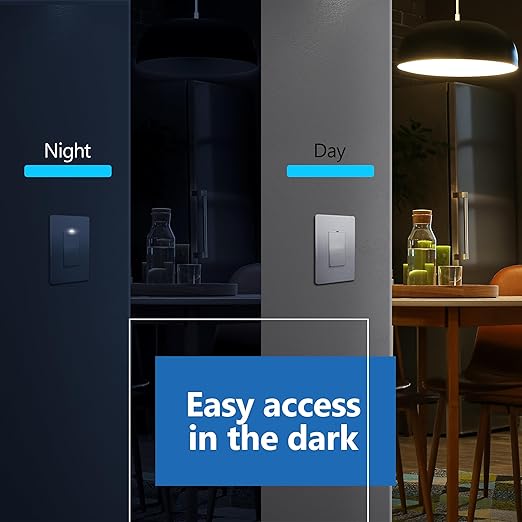 LIDER Minimalist Design Matte Finish Lighted Decorator Switch, Frameless Paddle Light Switch with Locator Light, Grounding Screw, 3-Way or Single Pole, 15A 120V, UL Listed, LS15-3W-SV, Silver