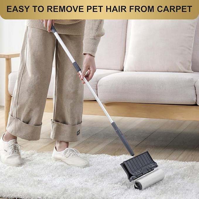 Fedicelly Lint Rollers Pet Hair Extra Sticky Floor with Long Handle,Large Cat Dog Hair Remover Laundry Clothes Carpet Furniture,6.3 inches Wider with 320 Sheets Giant Lint Remover Brush for Couch