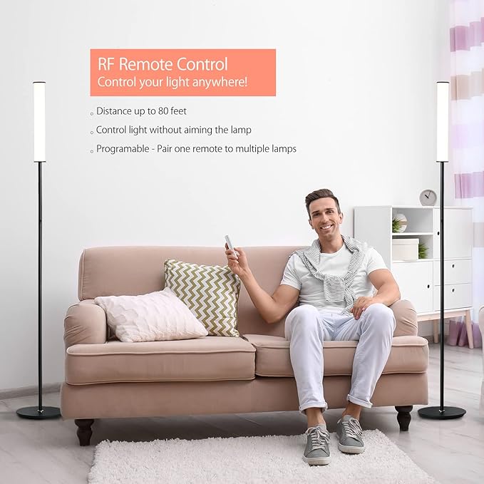 O’Bright LED Cylinder Floor Lamp with Remote Control, Full Range Dimming, Adjustable Color Temperature 3000K-6000K, Minimalist Standing Lamps for Living Room, Bedrooms and Office, Black