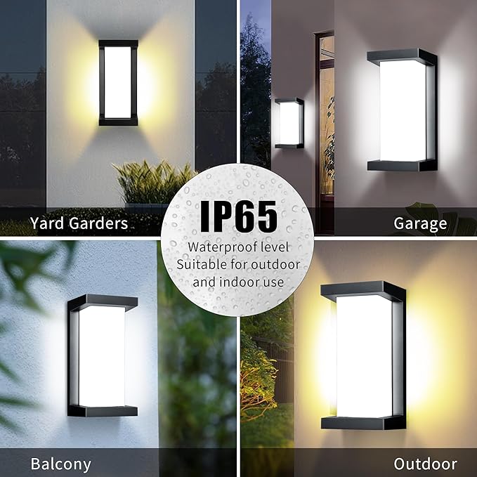 Wrasse Outdoor Sconce Lights 3000K Wall Light Fixtures 2000 Lumen Black Modern Exterior Sconces Wall Lighting for House Outside(2 Pack)