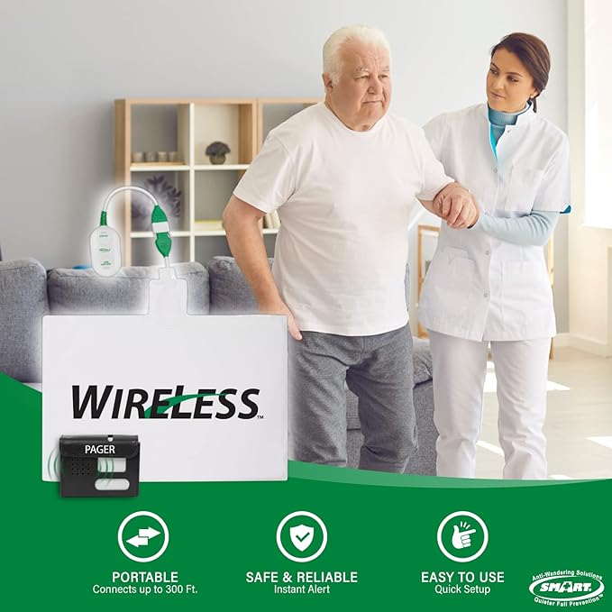 Smart Caregiver Chair Exit Alarm System with Wireless Pager and for Fall Prevention | Chair Alarm Alerts Caregiver When They Get Up from The Chair | USA-Based Company and Customer Support