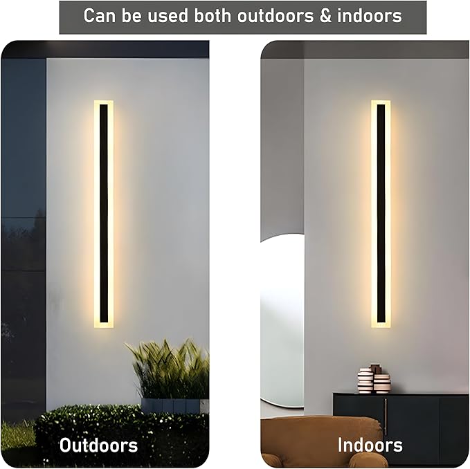 2Pack 39inch Long Outdoor Modern LED Wall Light,30W Waterproof IP65 Warm White 110V led Wall Mount Lighting Fixture Rectangular Black Wall Lights Elegant Frosted White Acrylic Anti Rust