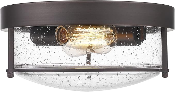 Emliviar 2-Light Ceiling Light Fixture, Farmhouse 12 inch Close to Ceiling Light with Seeded Glass, Oil Rubbed Bronze Finish, GE263F ORB