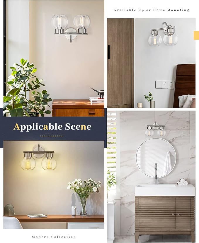 EAPUDUN 2-Light Bathroom Light Fixtures Over Mirror, Brushed Nickel Vanity Lights for Bathroom Modern Wall Sconces Vanity Light Porch Lamp Bathroom Lighting Vanity Lighting Fixtures