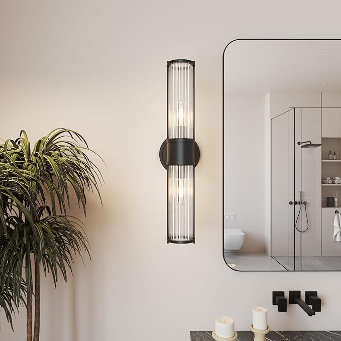 Bathroom Sconce Wall Lighting - Black Bathroom Vanity Light Fixture Vertical and Horizontal Wall Mount 2-Light Modern Indoor Wall Light for Hallway Living Room(E12 Bulbs Excluded)
